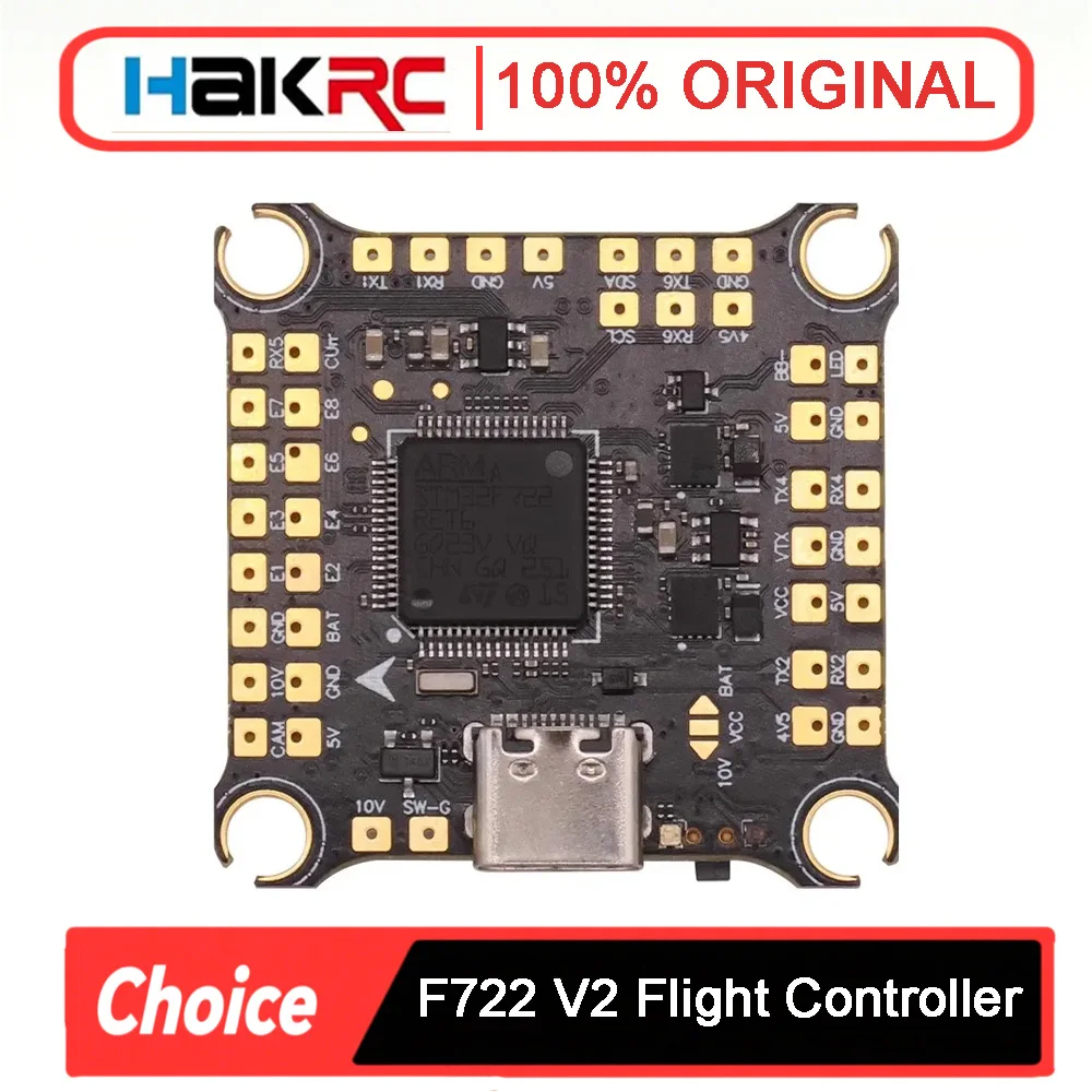 

Контроллер полета HAKRC F722 V2 F7 7230V2 3-6S Lipo Dual BEC ICM42688, двойной гироскоп 30x30 мм для гоночного дрона RC FPV