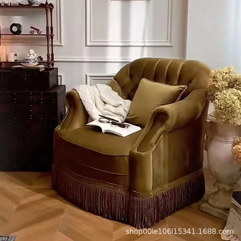 

Retro Medieval American French Living Room B & B Hotel Bedroom Balcony Household Furniture Fabric Single Leisure Sofa