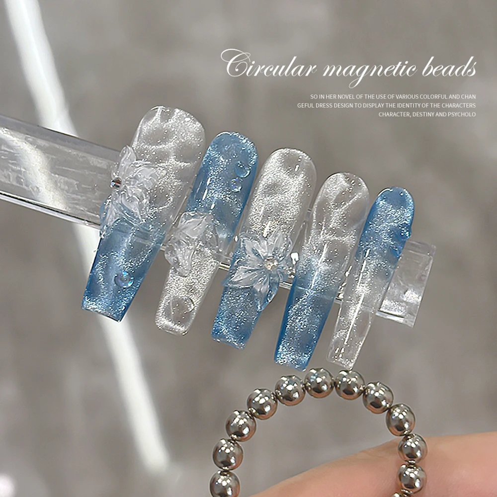 20 pezzi perline magnetiche per unghie rotonde nail art effetto ondulazione dell'acqua occhi di gatto perline magnetiche 5mm perline rotonde in acciaio smalto gel sfera magnetica