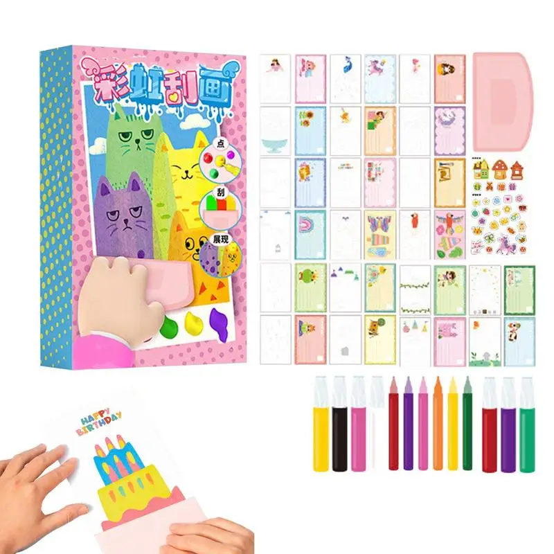 Kid Paint-By-Scratch Jongens Handgemaakte Ansichtkaarten Krassen Kunst Set Regenboog Krassen Papier Kunst Verf Kit Voor Kinderen meisjes Jongens