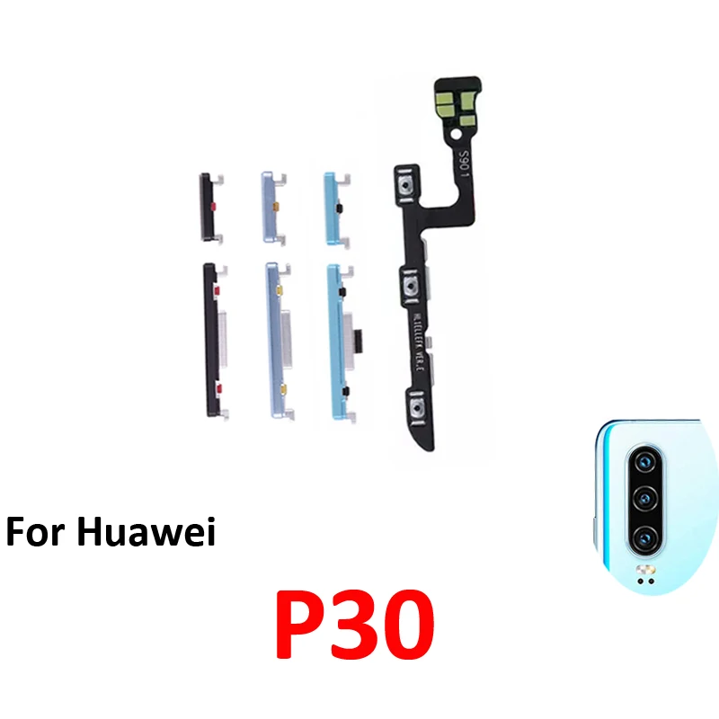 Phone Power Volume Button For Huawei P30 New On Off Up Down External Side Key Internal Flex Cable Replacement Repair Parts Black