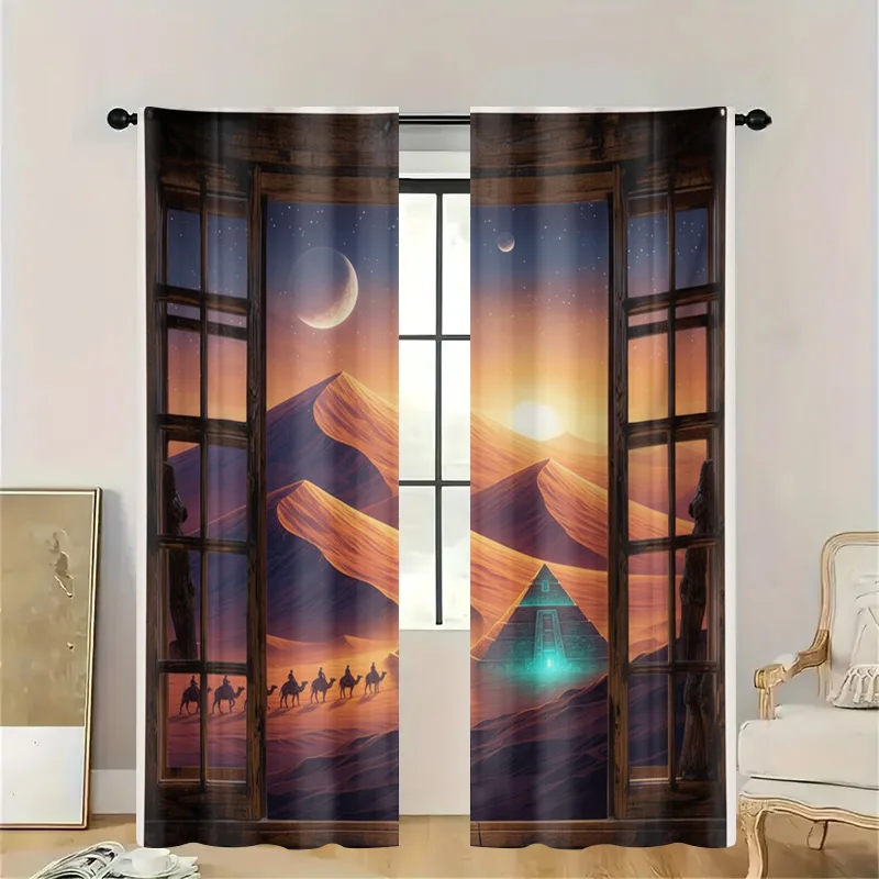 Boho Sunset Desert Curtains Window Filter Decorative Dune Moon Landscape Privacy Window Treatment Panel