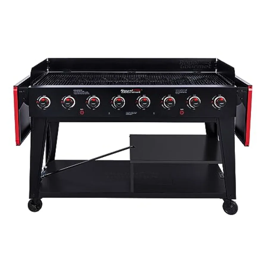 

8-Burner Propane Gas Grill with Foldable Side Tables Porcelain-Enameled Steel Wire Grates Black Large Outdoor BBQ for Backyard