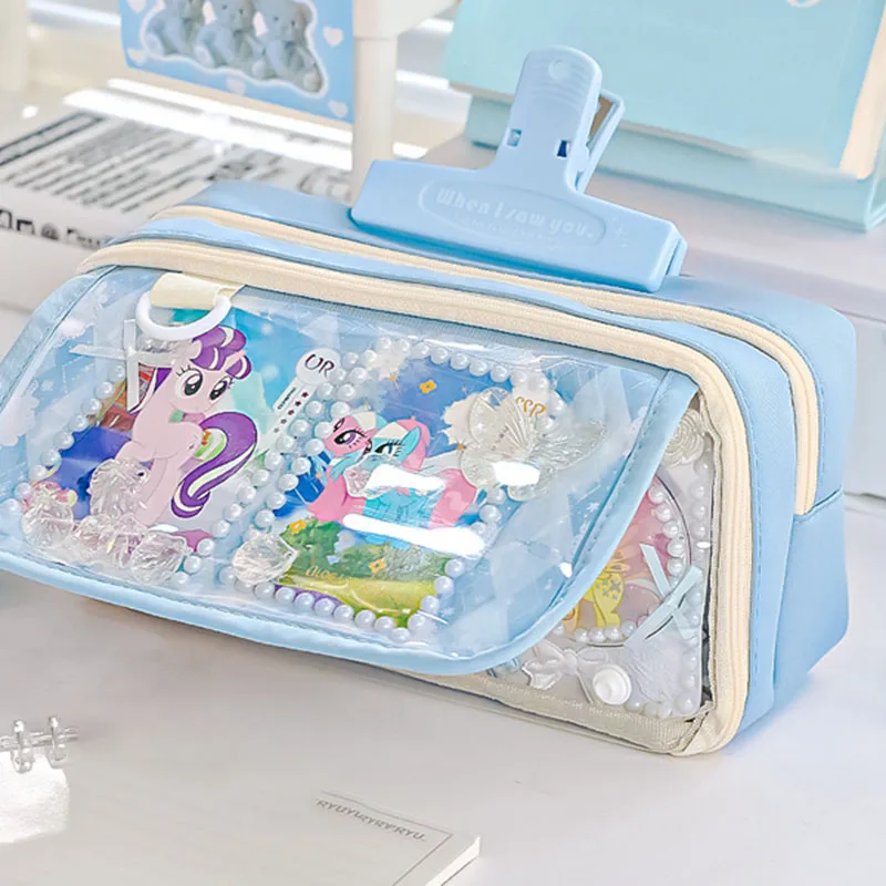 

Transparent Pencil Case for Girl Cute Kawaii Pencil Cases Storage Kids Pen Bag Large Big Stationery Box School Students Supplies