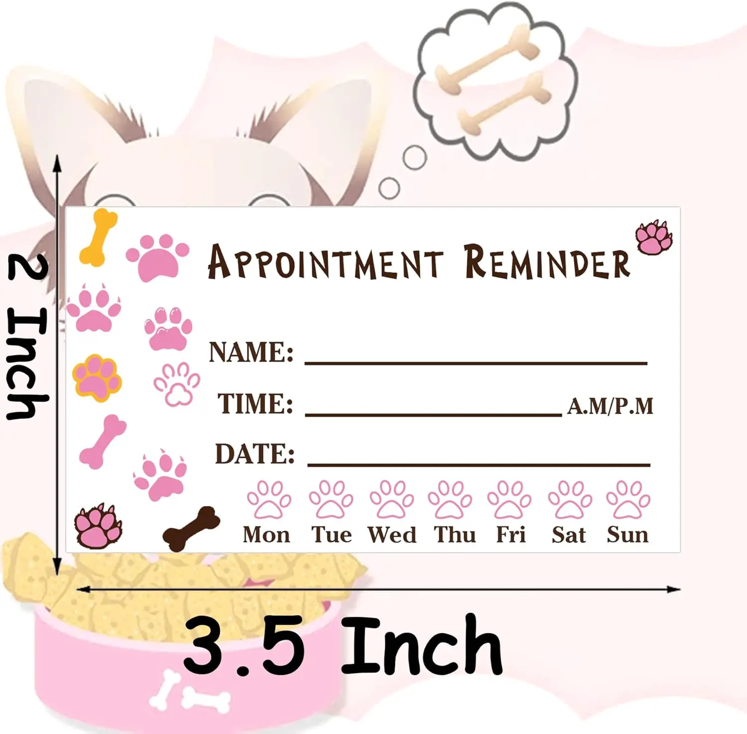 Pet Grooming Appointment Reminder Cards 2 x 3.5inch Paw Prints Appointment Business Cards Grooming Report Cards 100 Pcs