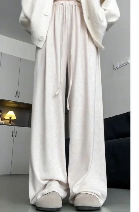 와이드 레그 팬츠 캐주얼 여성용 가을 울 플리츠 오버사이즈 대학생 편안한 다용도 클래식 스타일