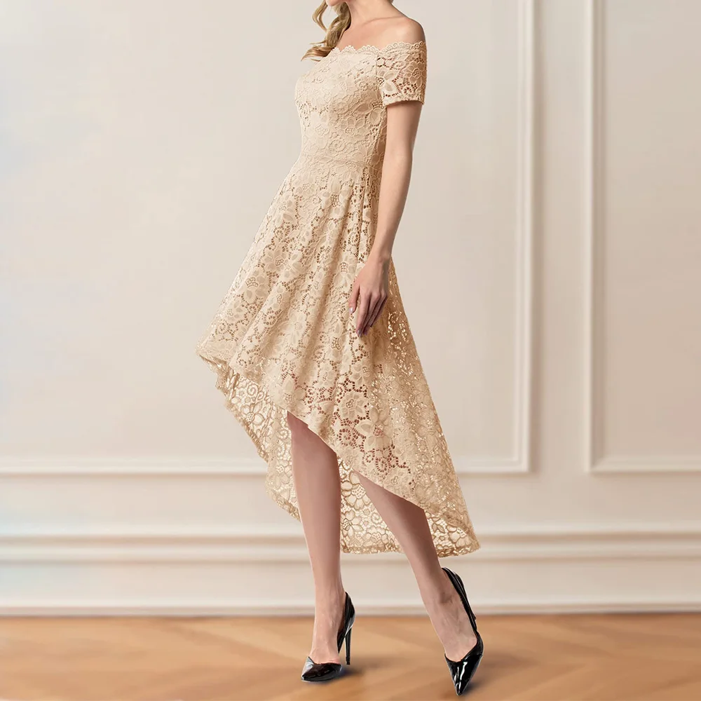 Maßgeschneiderte exquisite Kleider für die Brautmutter, Spitzen-Cocktailkleid für Damen, Hi-Lo, schulterfrei, Swing, formelles Partykleid 2025