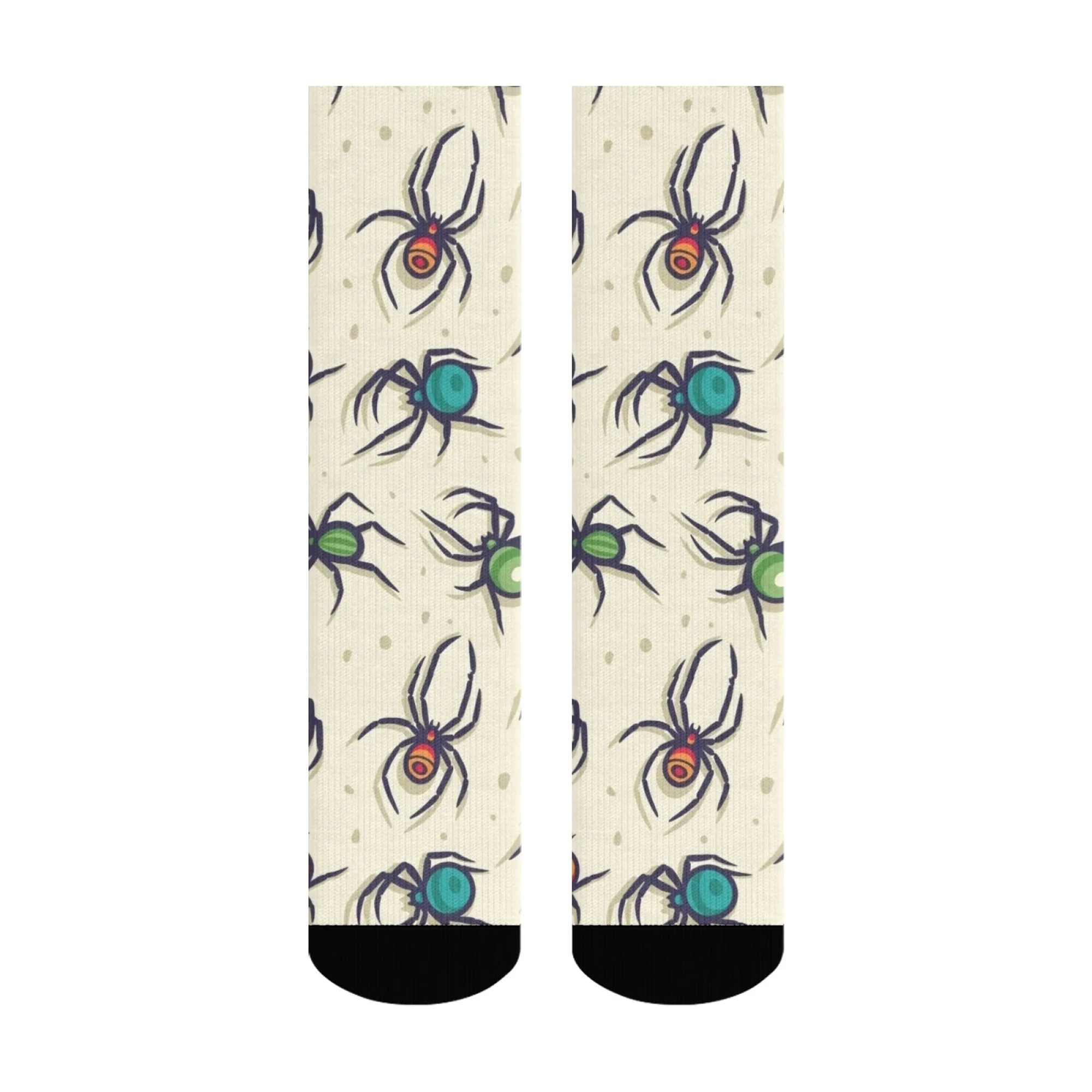 1 Pair All-Season Crew Socks，Colorful Spider Pattern Print Polyester, Stocking for Casual Sports & Outdoor ，Men & Women
