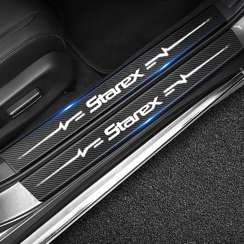 Carbon Fiber Car Door Sill Protector Threshold Strip Stickers For Hyundai Starex 2024 Auto Rear Bumper Trunk Guard Film Decals