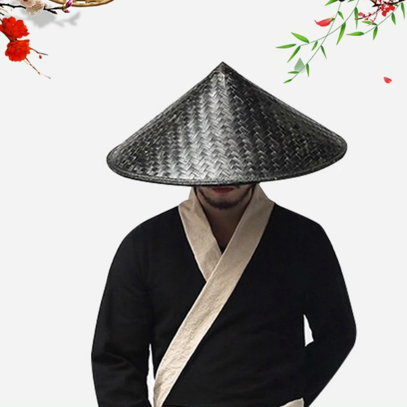 Traditional Chinese Style Kung Fu Bamboo Weave Hat Shaolin Japanese Samurai Cosplay Oriental Headwear Prop Shade Straw Caps Hat