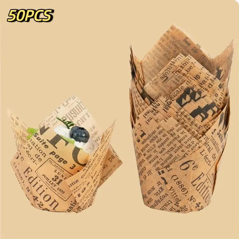 50 Pcs Retro Newspaper Style Cupcake Liners Paper Baking Cups For Wedding Birthday Party Bakeware
