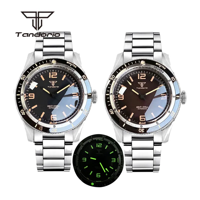 

Tandorio Automatic Diver Watch for Men Luminous 20Bar Vintage Wristwatch Domed Sapphire Crystal 120 Clicks Bezel NH35 PT5000