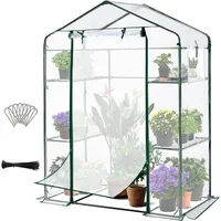 Greenhouse for Outdoors with Screen Door, 3 Tiers 4 Shelves Mini Walk-in Portable Plant Garden Green House