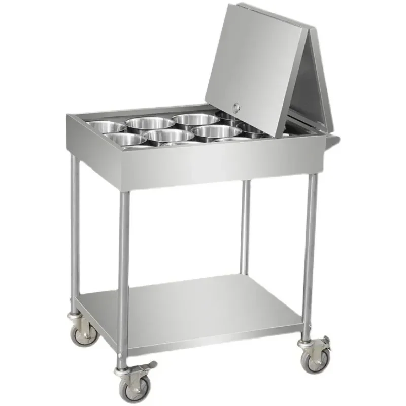 【2026】Stainless Steel Condiment Cart Commercial Restaurant Movable Condiment Cart Kitchen Condiment Table Movable Dining Cart Tr