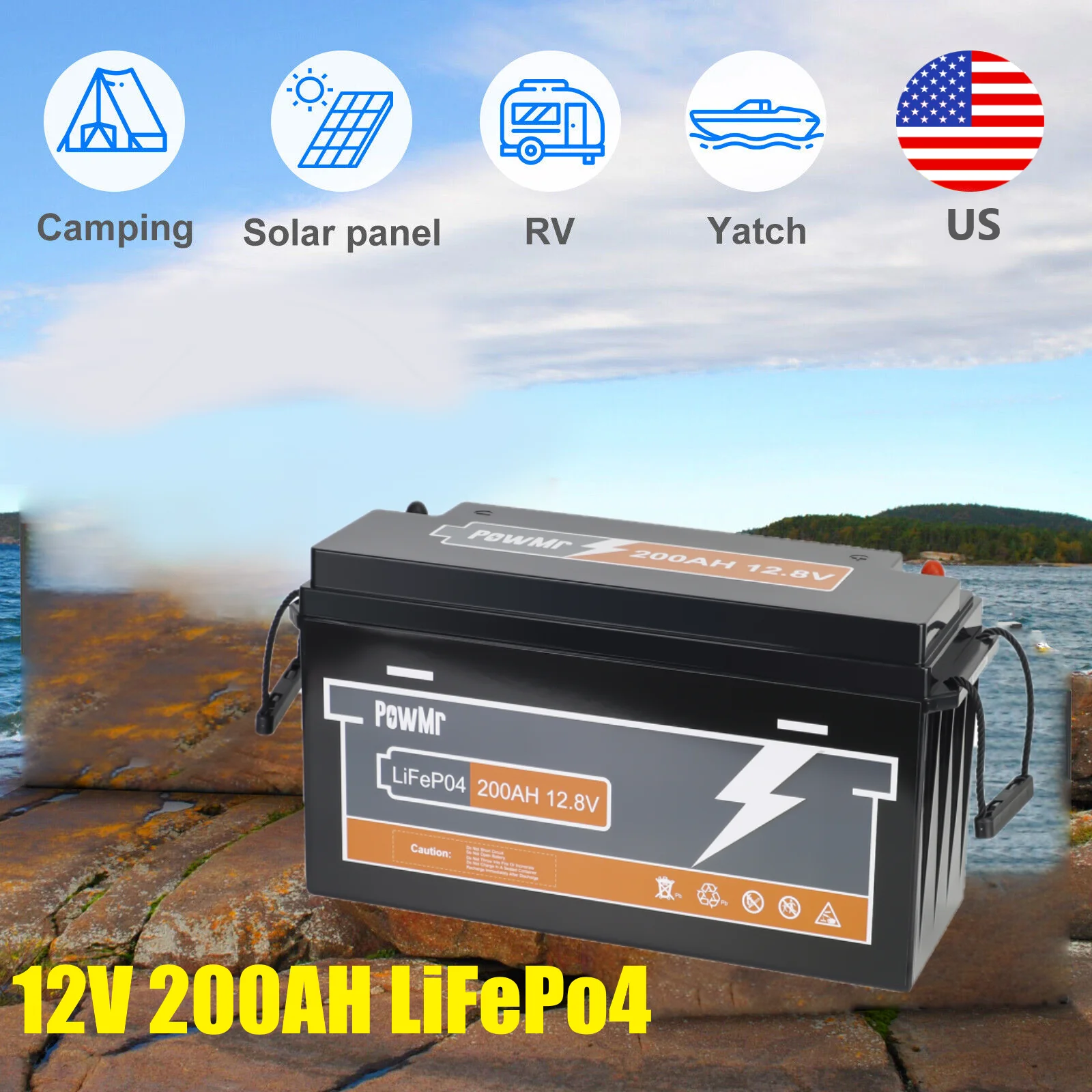 PowMr 12V/24V  LiFePO4 100Ah/200Ah/300Ah Lithium Battery Pack 100A /200A BMS Grade A Cells 6000+ Cycles Home RV Off-grid System