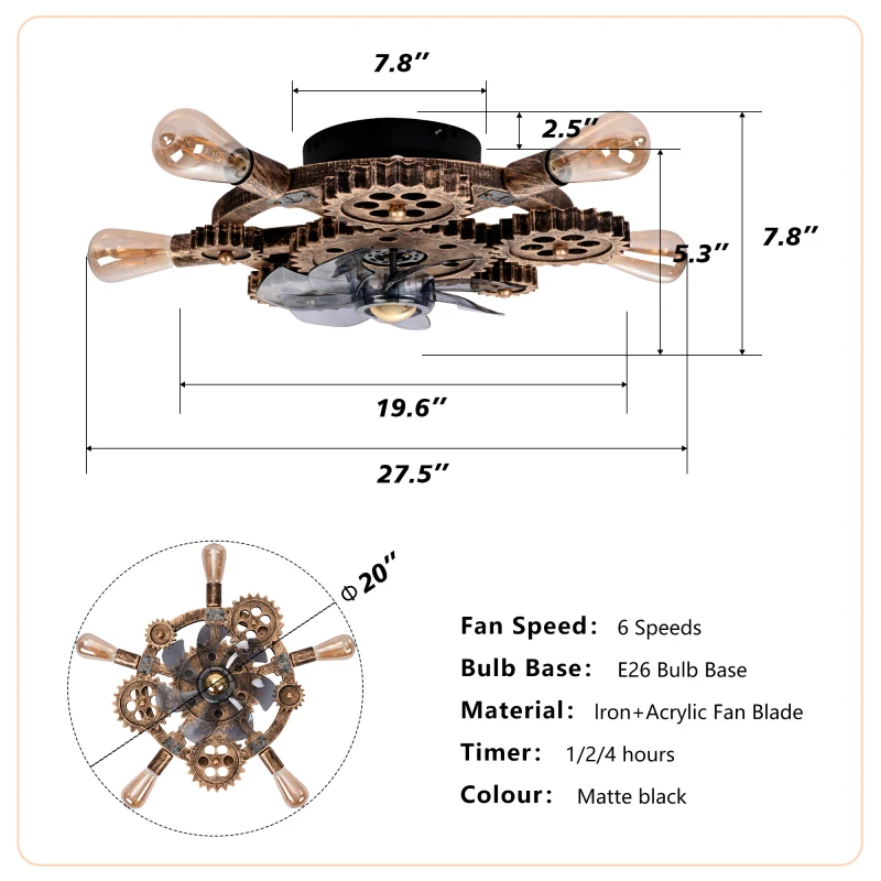 الرجعية مروحة السقف مزرعة نمط قفص صناعي 7 شفرات مروحة التحكم عن بعد عكسها المحرك لغرفة النوم غرفة المعيشة المطبخ #6