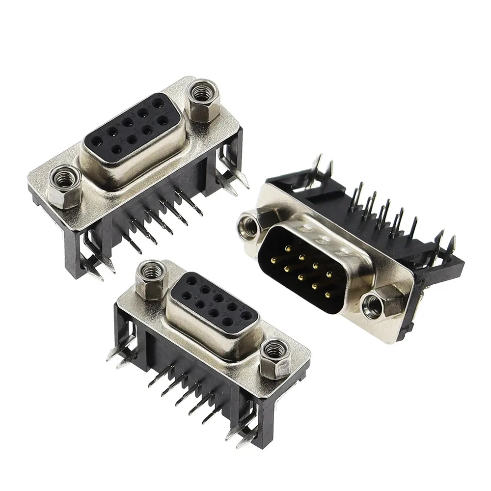 10PCS DB9 Female Male PCB Mount D-Sub 9Pin PCB Connector RS232 Connector 90-degree Bent Needle DR9
