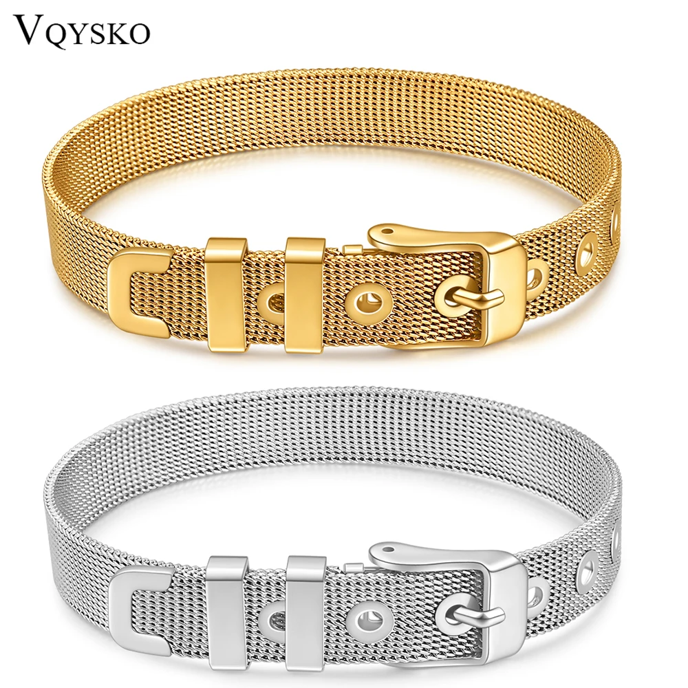 VQYSKO Stainless Steel Mesh Watch Strap Bracelet Buckle Stacking Bangle Gift For Her Best Friend Gift