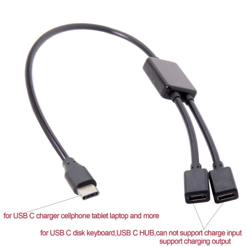 Type C 1 Male to 2 USB C Type C Female OTG Cable for Computer Laptop Cellphone