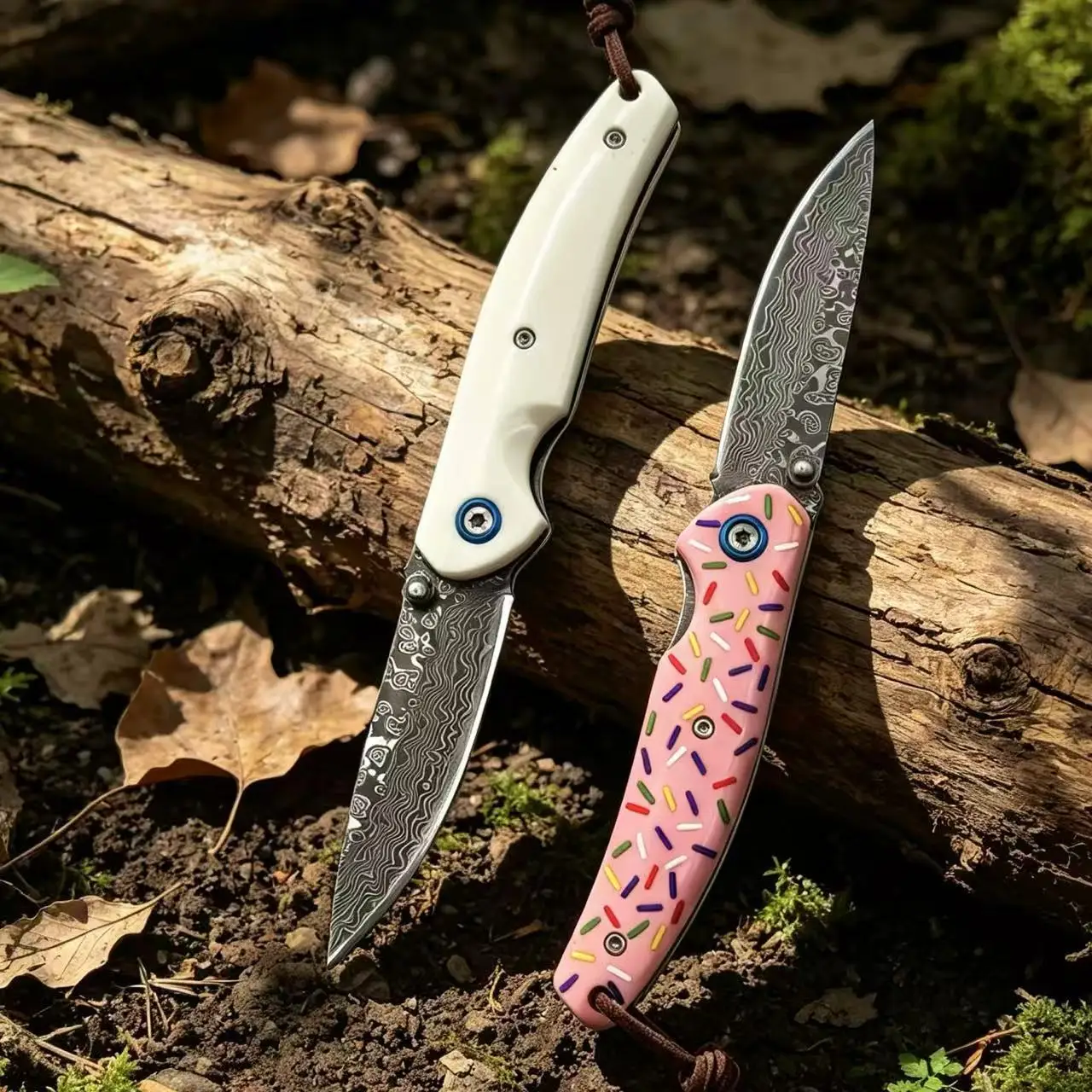 1PC Outdoor Knife, Damascus Patterned Steel, Resin Handle,Attractive Appearance,for Parcel Opening, Camping, Hiking & Collectors