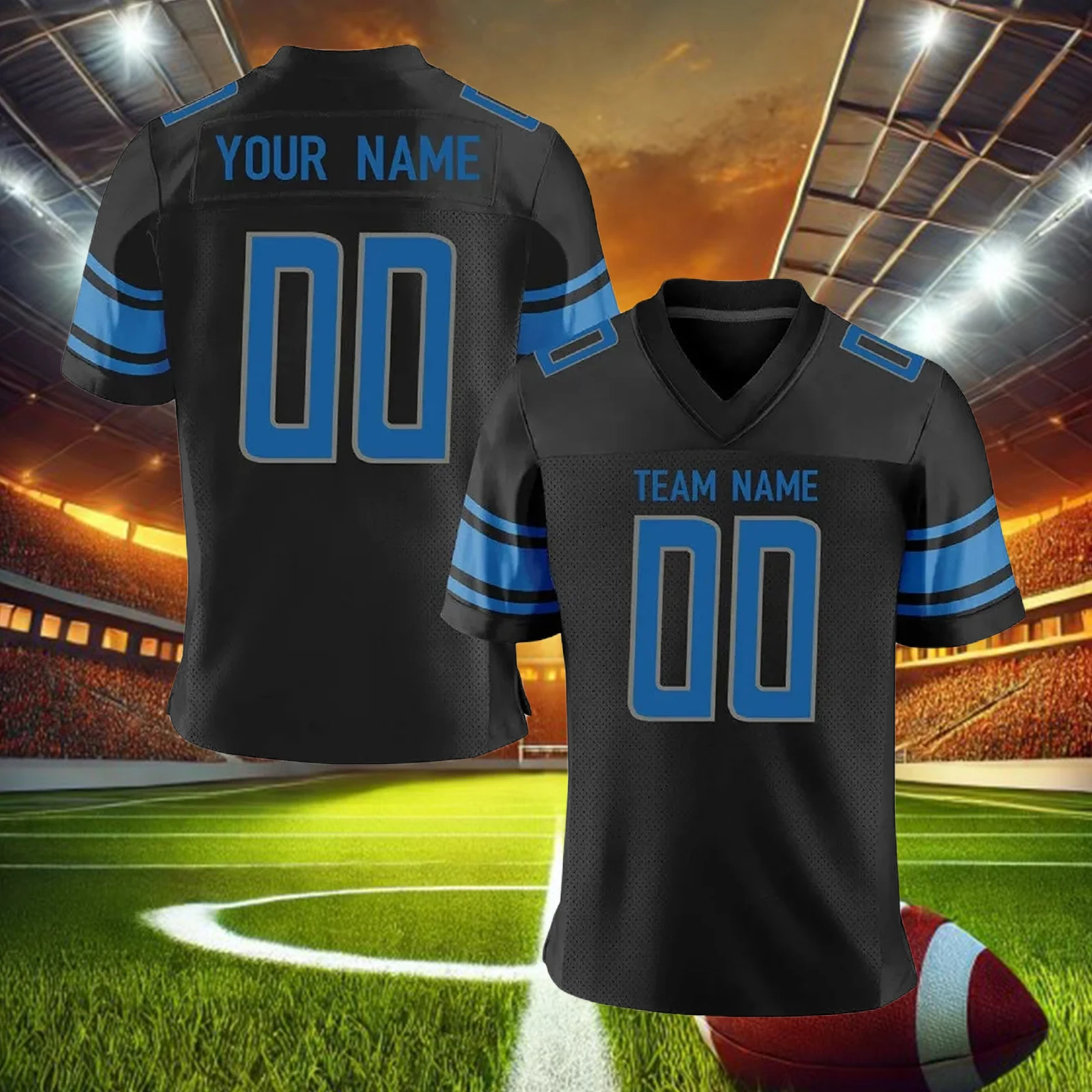 Custom American Football Jersey Personalized Printed Team Name Number Training Uniform Blue Gray Fans Gift for Adults Kids