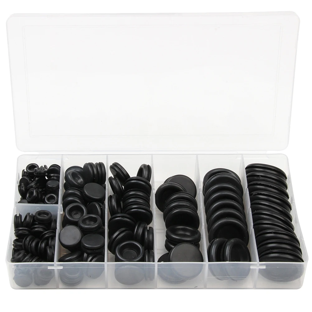 

200pcs Rubber Grommets Set Heat Resistant Wire Protector for Electrical Waterproof Black Washer Firewall Hole Plug Coil