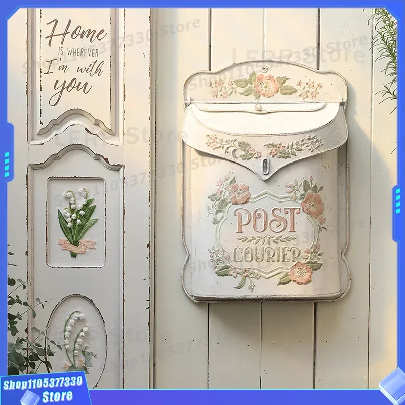 Vintage Wrought Iron Wall Mounted Mailbox Creative Home Decor Storage Box Outdoor Garden Decoration European Retro Style