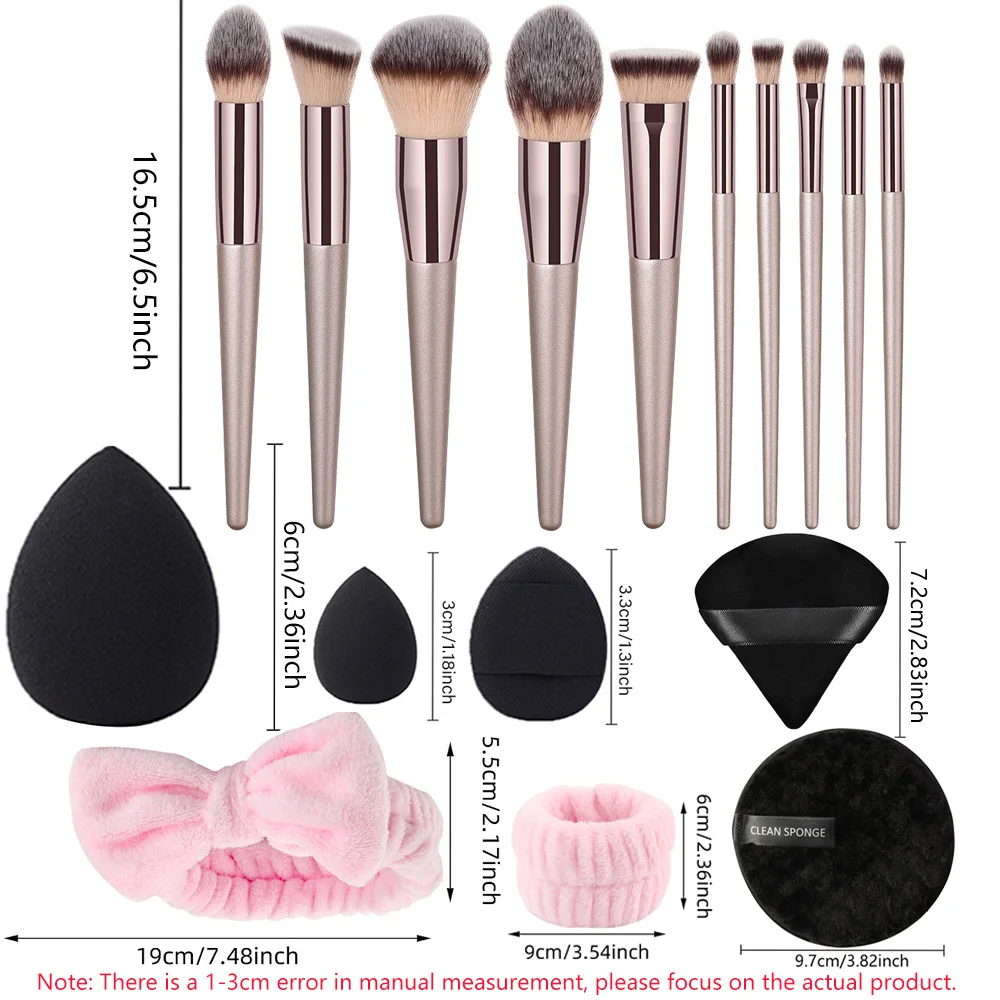 33PCS Set di pennelli per trucco con soffio di cipria Cura della pelle Fascia per capelli Pinze Strumento Premium Fondotinta in polvere Ombretto Blush Pennello per trucco