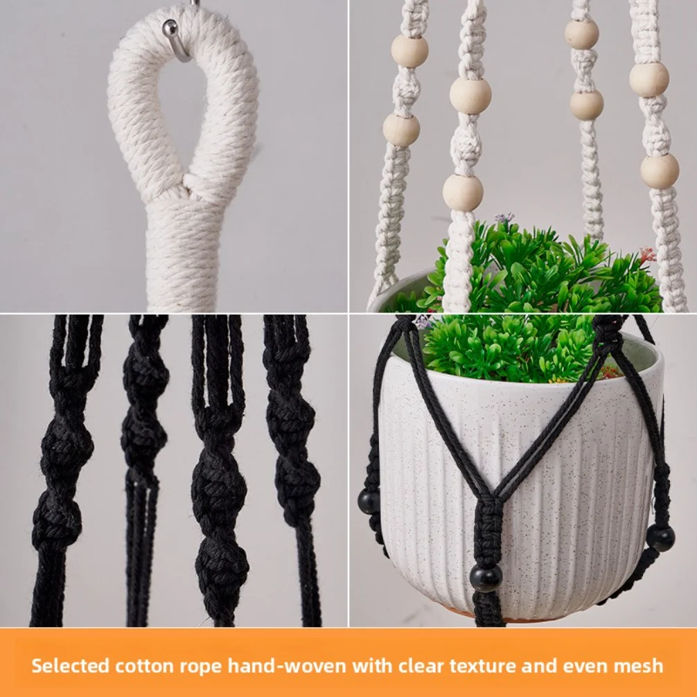 Cotton Linen Woven Plant Hanger Net Bag, Hanging Flower Pot Basket for Indoor Home Decor, Handmade DIY Green Plant Hanger