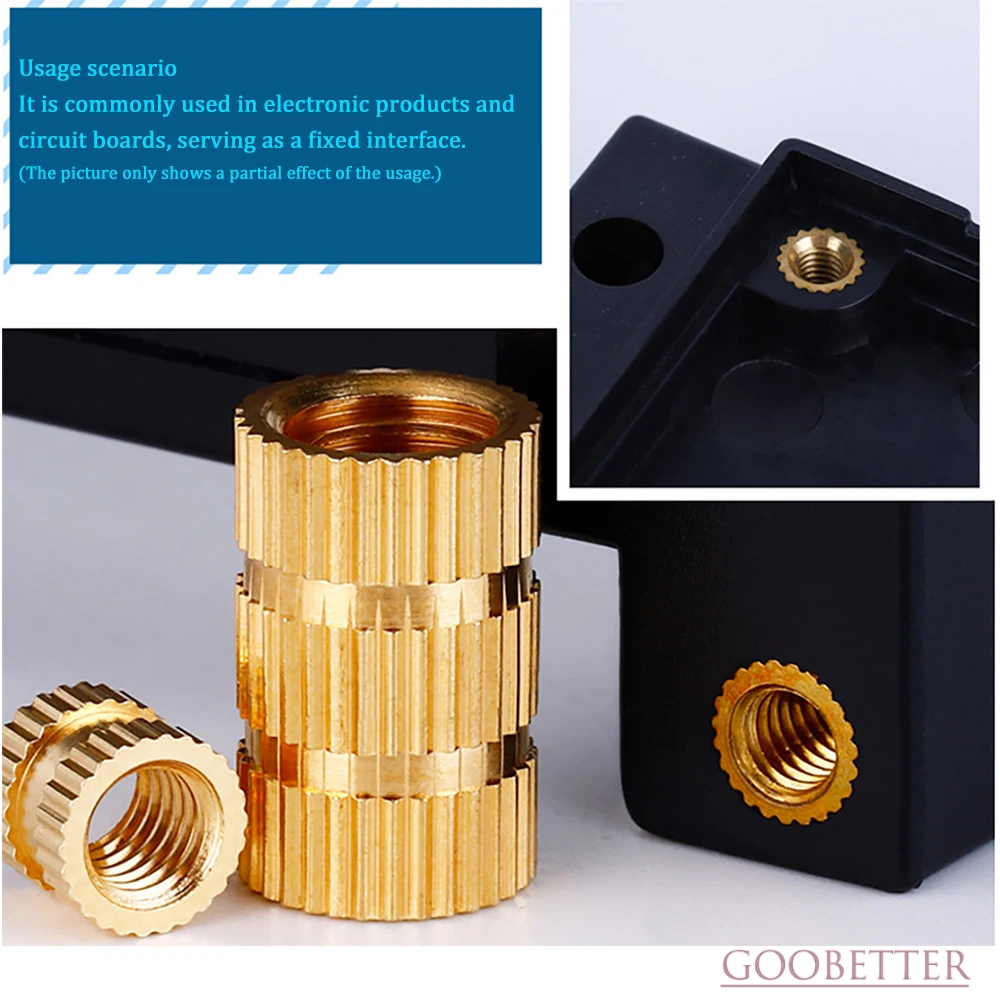 

Injection Molded Brass Nut Inserts M2 M2.5 M3 M4 M5 M6 M8 Through Hole Knurled Brass Threaded Inserts for Plastic Embedding