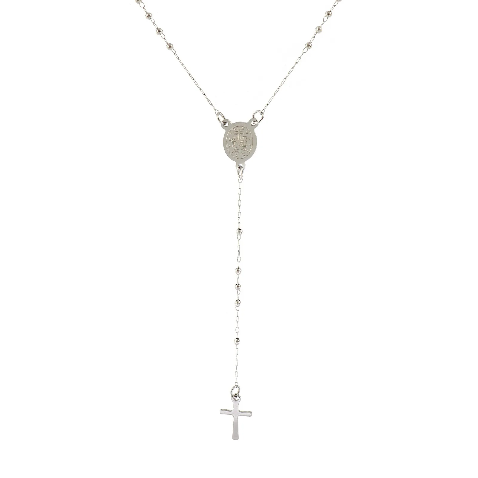1pc Religiöse Edelstahl Halskette Mehrfarbige Perlen Kette Kreuz Gebetskette Rosenkranz Halskette Frauen Schmuck 53-66cm lang – Detail 11