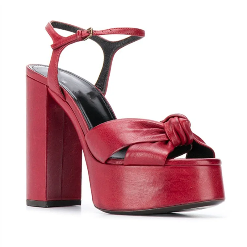 Fashion Woman Sandal Footwear with Thick Heel Square High Heel Cross Tied Ankle Buckle Strap Female Summer Sandals