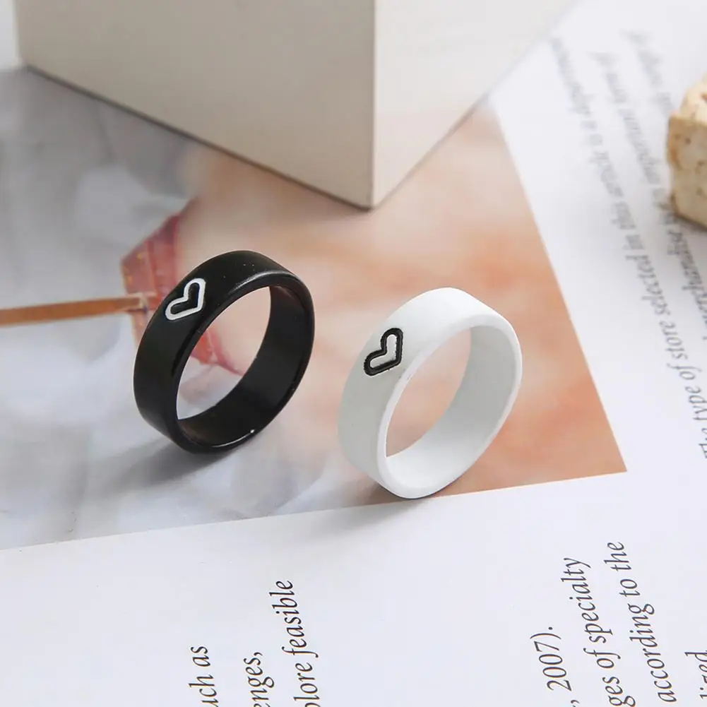 1 Pair Couple Rings Contrast Color Temperament Valentine Gifts Cute Good Friend Heart-shaped Finger Ring for Anniversary