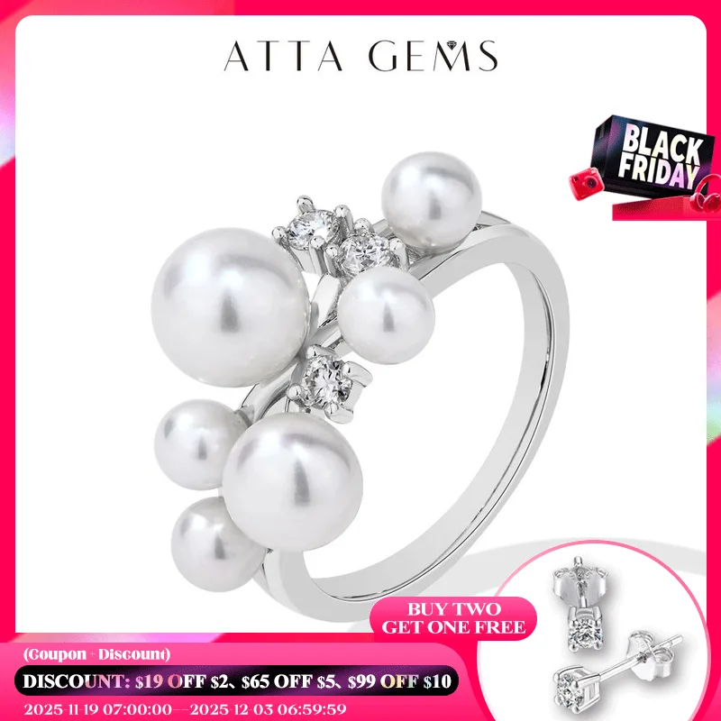 

ATTAGEMS кольцо с жемчугом и муассанитом DVVS 100% стерлинговое серебро S925 с покрытием из 18-каратного золота для женщин, обручальные украшения для невесты, роскошный подарок