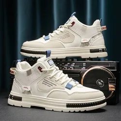 New Men's High-top Sneakers for Fall Comfortable Platform Shoes 2023 Trendy Breathable Lace-up Skate Shoes Zapatillas De Hombre