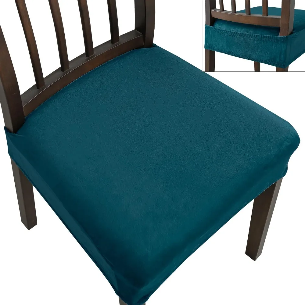 

Set of 6 Stretch Velvet Dining Chair Seat Covers, Removable and Washable Kitchen Chair Slipcovers for Everyday Use