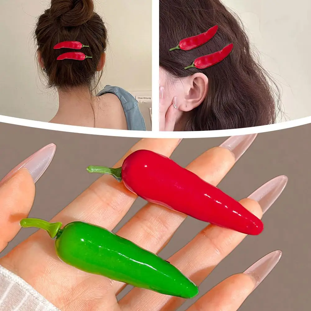 Lovely 3D Simulation Vegetable Hairpin Bangs Side Barrettes Red Green Peppers Bangs Headdress Chili Side Clip Hair Pins P5R8