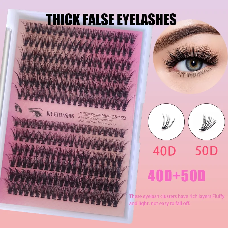 

Natural thick and extended false eyelashes -240 clusters of 10-16mm D-shaped curls, essential for makeup,