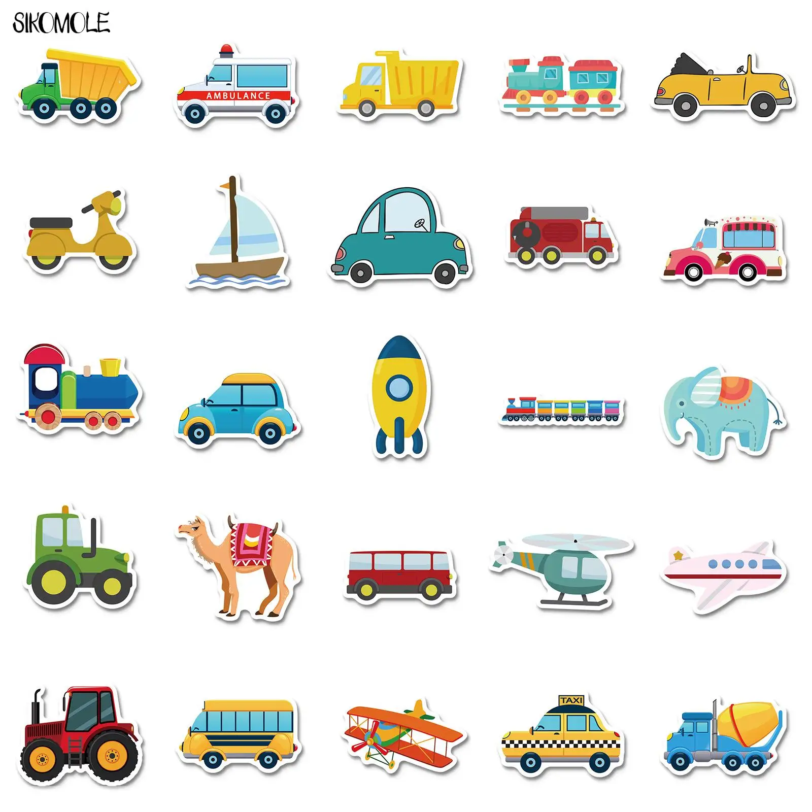 10/30/50PCS Cartoon Vehicle Stickers Kawaii Hot Air Balloon DIY Kid Puzzle Toys Car Plane Ship Laptop Decals Graffiti Sticker F5