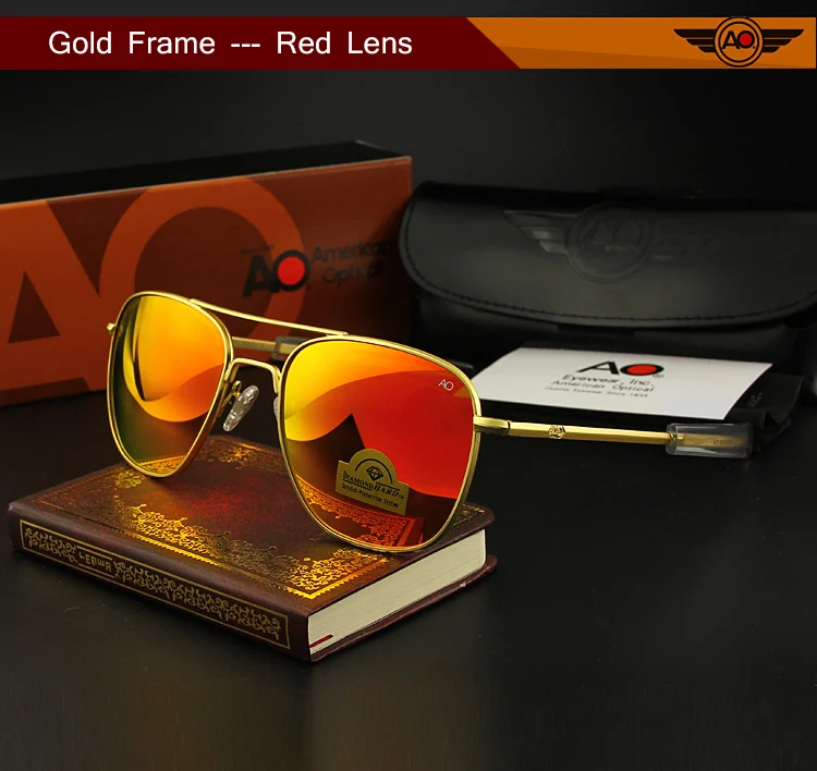 AO Sonnenbrille Mann USA Armee Militär Luftfahrt Pilot Sonnenbrille Glaslinse Frau Luxusmarke Retro Titan Rahmen Hohe Qualität – Detail 9
