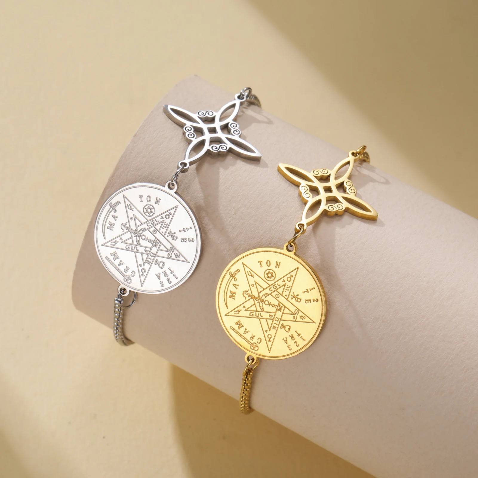 1pc Tetragrammaton Pentacle Bracelet Stainless Steel Wiccan Jewelry for Men Adjustable Box Chain Bracelet Jewelry Gift