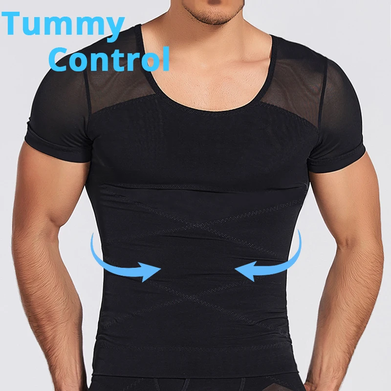 Men Mesh Body Shaper Shirt Weight Loss Shapewear Tank Top Abdomen Slimming Belly Compression Shirts Workout Waist Trainer