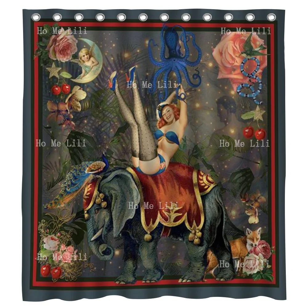 The Sexy Girl Sat On The Elephant's Back Myrtle And Mary Plants And Flowers Vintage Shower Curtain By Ho Me Lili For Bathroom De