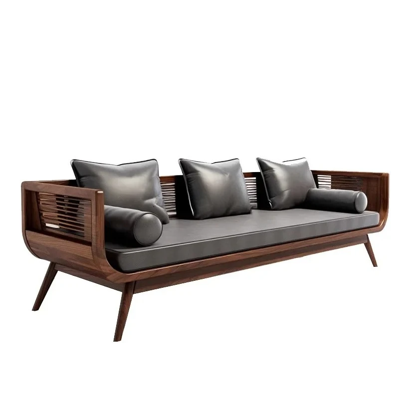 

Living room modern solid wood sofa bed black walnut simple