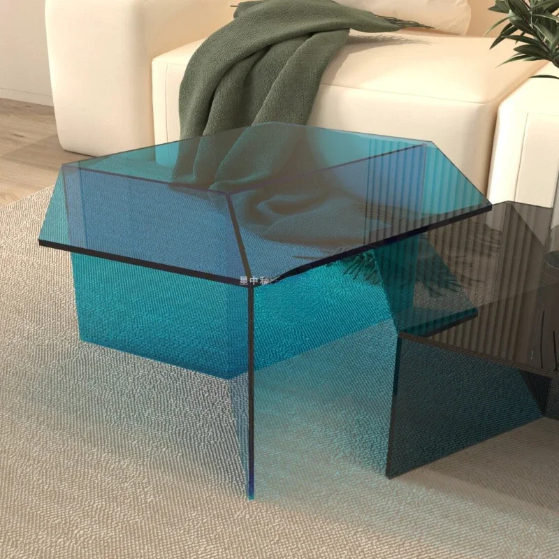 

Creative Minimalist Polygon Coffee Table Designer Color Transparent Acrylic Side Table Plexiglass Table Customization