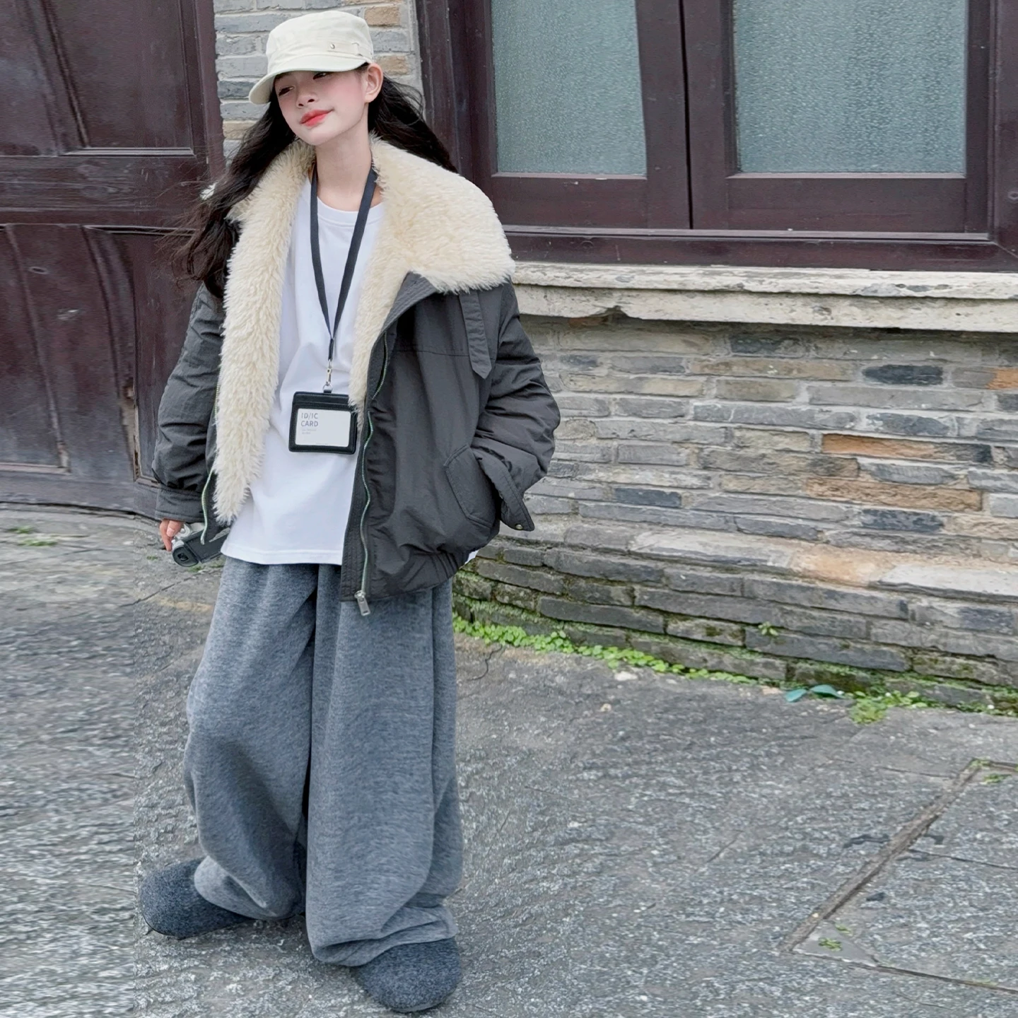 

Girl Insulated Fleece Clothes Set 4-14Y Kid 2Piece Of Coat Top+Long Pants Bottom Girl Winter Thickened Fur Collar Warm Jacket