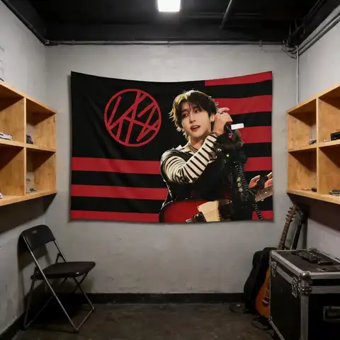 1pc Kpop Tapestry, Red Black Stripe, Kpop Bedroom Decor, Fade-Resistant Wall Hanging, Perfect for Bedroom Aesthetic Wall Decor