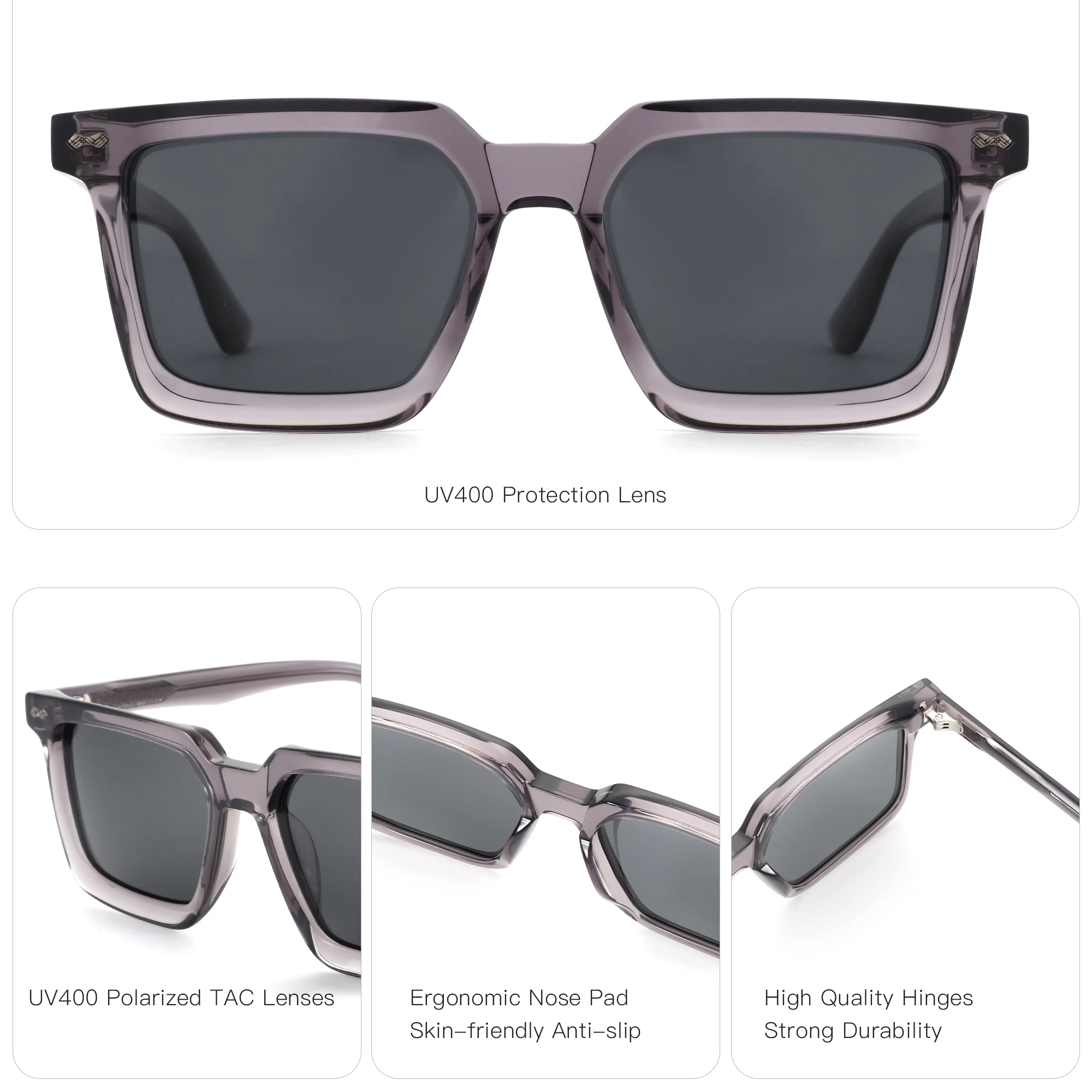 ZENOTTIC L Size Stylish Acetate Hexagon Prescription Sunglasses Men Progressive UV400 Polarized Progressive Sunglasses Man