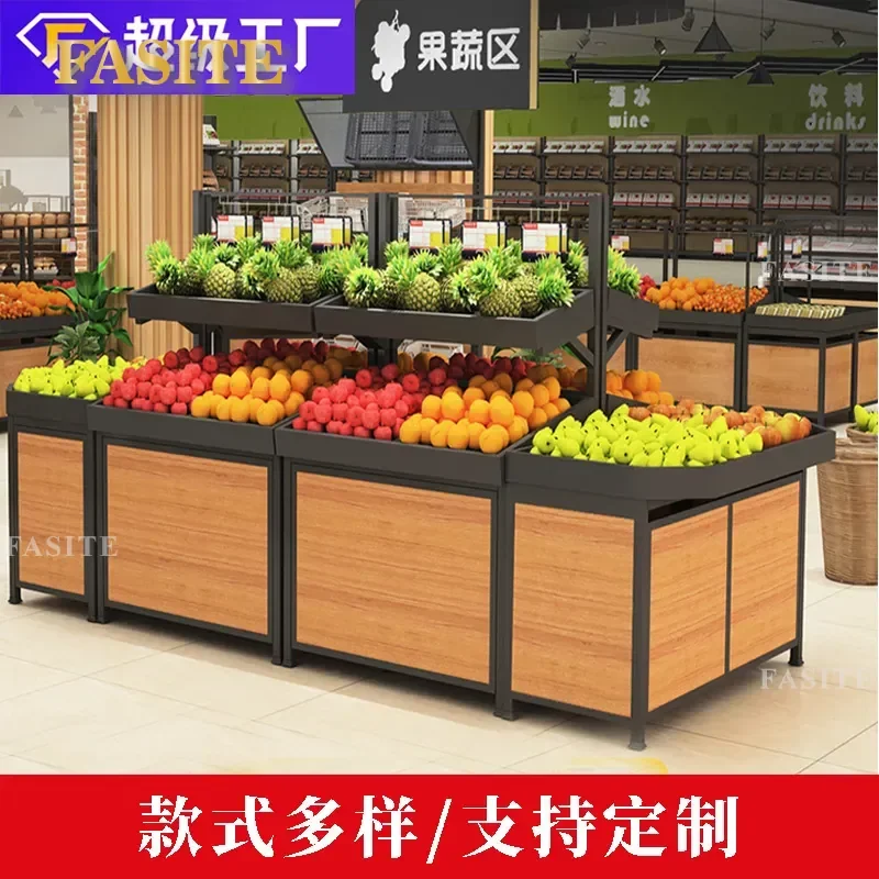 For Supermarket Steel Wood Fruit and Vegetable Display Shelf Multi-functional Fresh Produce Rack for Convenience