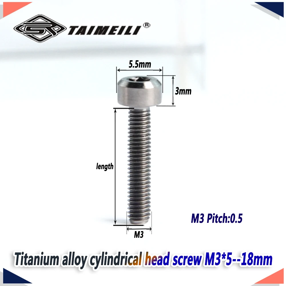 TAIMEILI Titanium Bolt Cylindrical Head M3*6/8/10/12/15/18mm Replacement Screws for Bicycles and Motorcycles